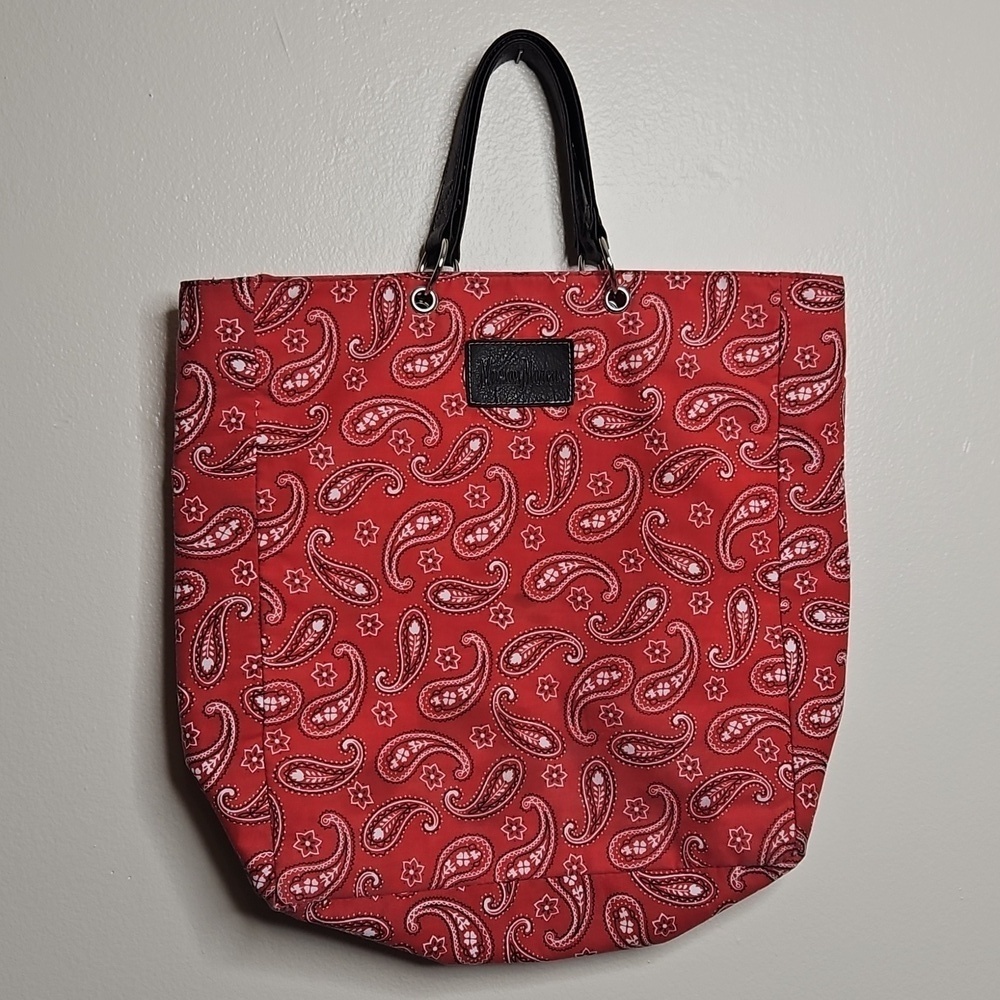 Neiman Marcus Red Paisley Lined Farmhouse Tote Bag Large